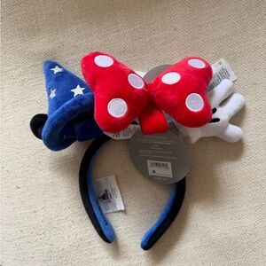 Disney Blue Sorcerer Hat and Red Bow Plush and mouse hand headband plush Set